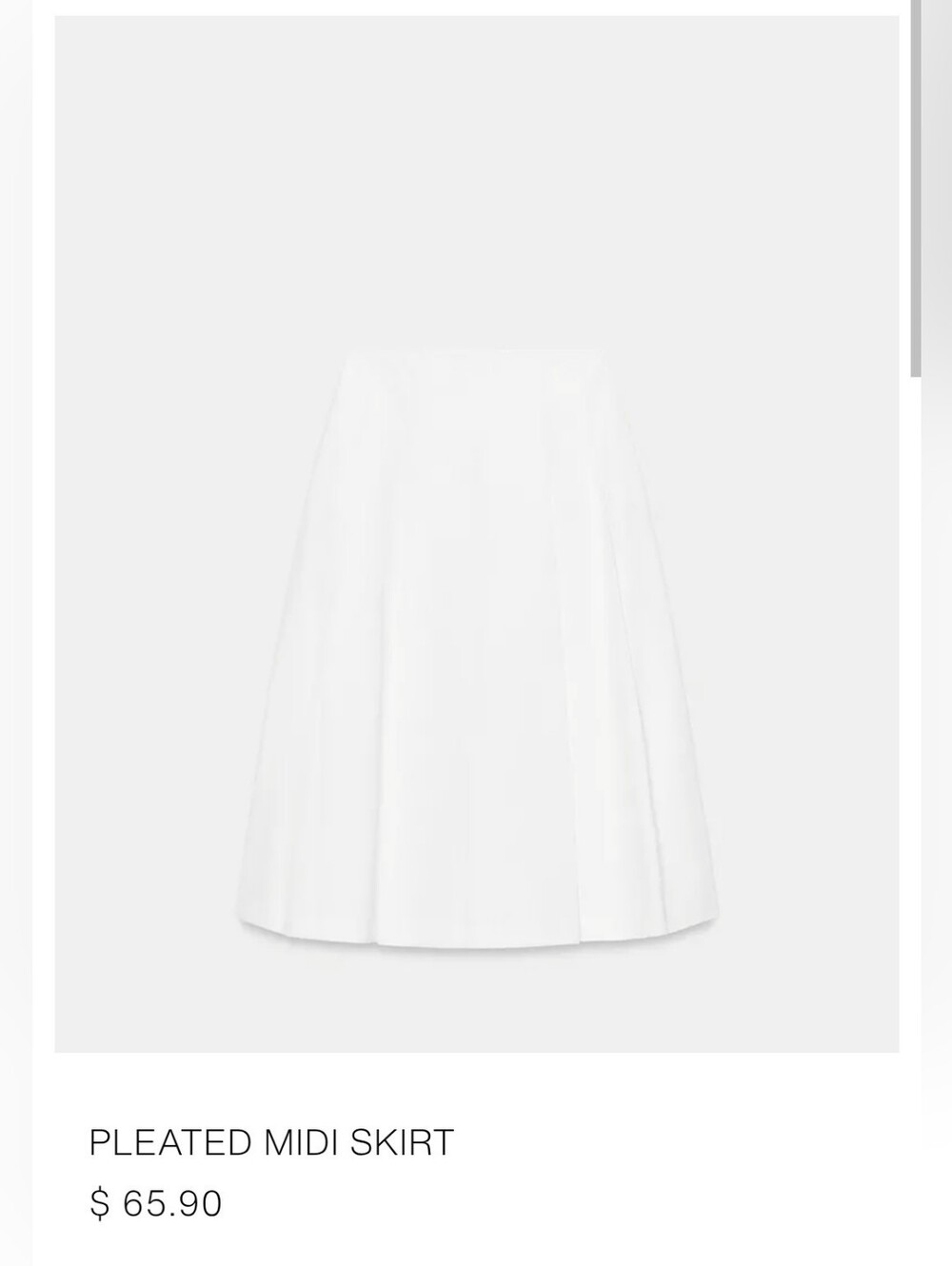 Zara Pleated White Midi Aide Zip Skirt Size Medium